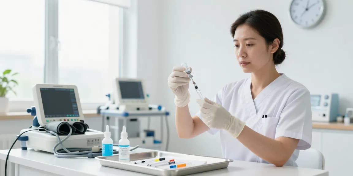 Syringe 3ml being filled in a healthcare setting, showcasing precision and care.