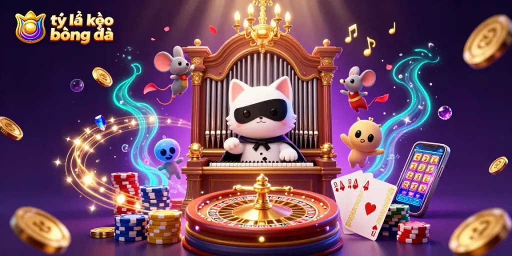 Bet on tỷ lệ kèo bóng đá with engaging visuals of casino characters and elements.