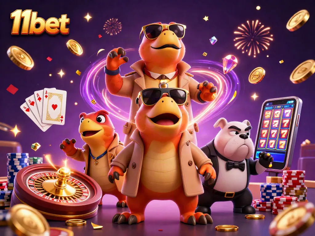 Experience thrilling opportunities at 11bet with animated raptors entering a VIP lounge, showcasing casino excitement.